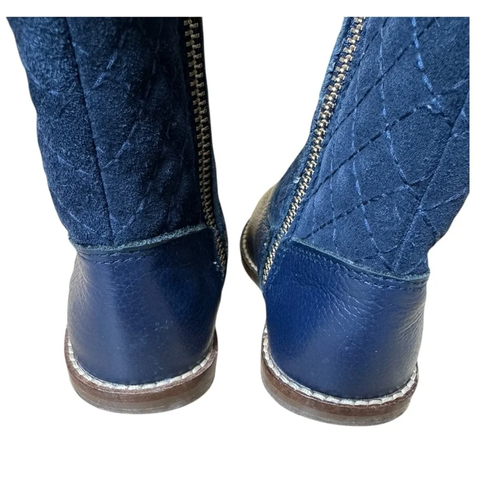Janie and Jack Toddler Girls Riding Boots 7 Navy‎ Blue Leather Quilted Shaft